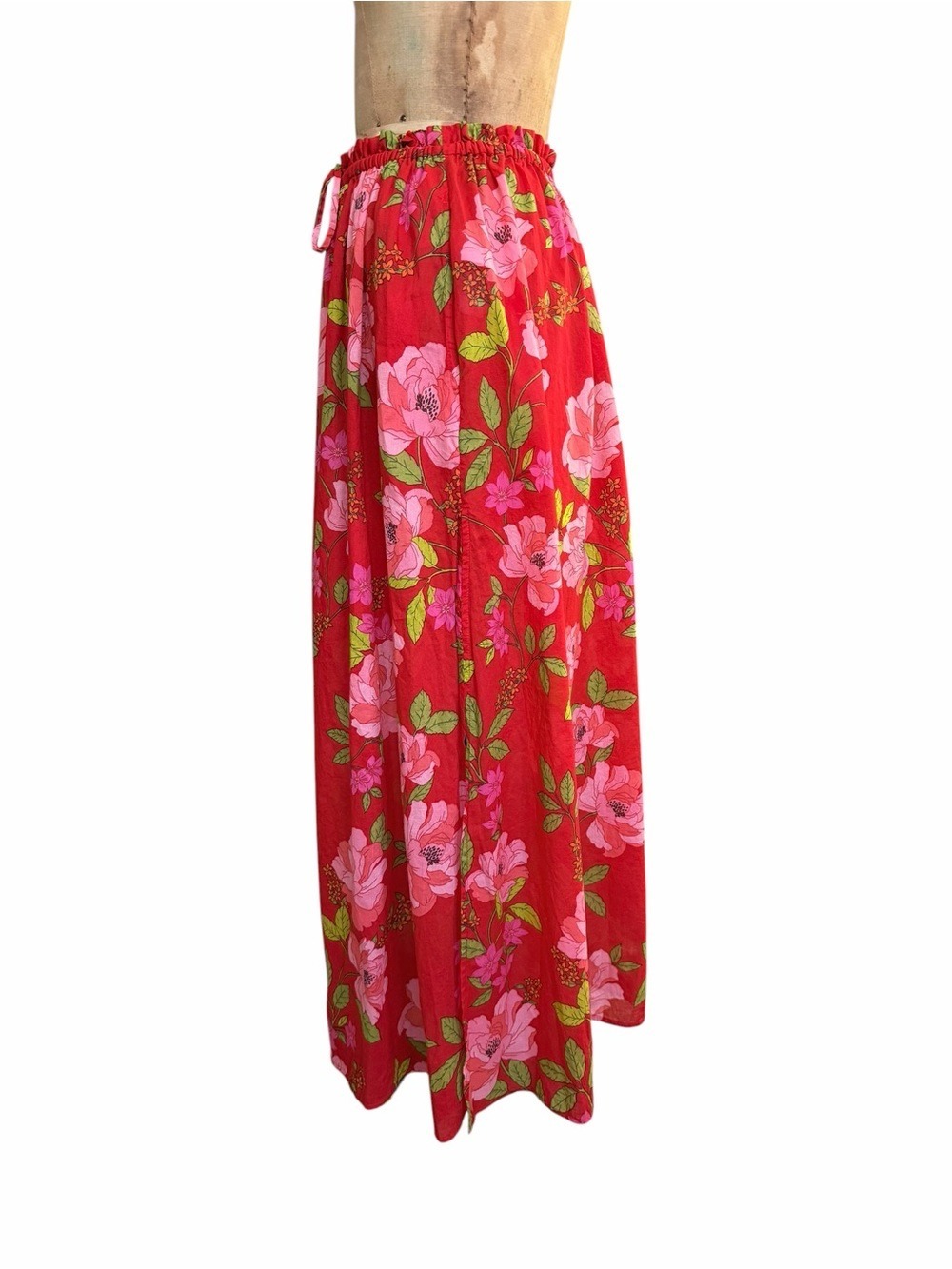 J. Crew Cotton Voile Red Floral Maxi Skirt Peony Vines S Oversized Lightweight - Picture 4 of 11